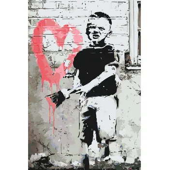 Malování podle čísel - Banksy - Chlapec Velikost: 40x60cm, Rámování: Pouze srolované plátno