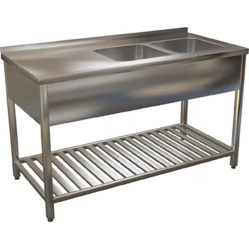 Nerezový dřez Dřez nerez KSVKR s lisovanými vanami a roštovou policí - hloubka 600mm Délka x hloubka: 1000x600mm