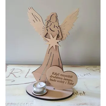 Vánoční dekorace Svícen Anděl s citátem Když rozsvítíš lampu - Hvězda