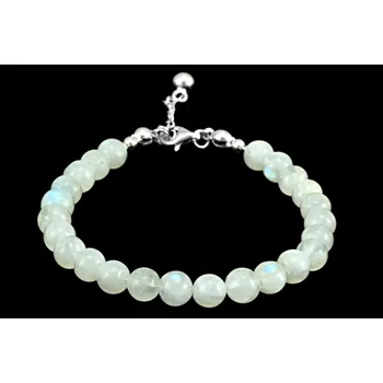 Náramek Náramek z bílého měsíčního kamene QA, kuličky cca 8 mm, stříbro Ag 925/1000 (ME350NS)