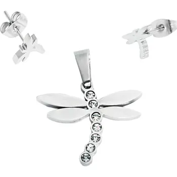 Souprava šperků Dámský set náušnice a přívěsek vážka z chirurgické oceli S11117080