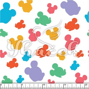 Zakázkový tisk, softshell, kočárkovina... Myšák barevné hlavičky na bílé Látky k tisku: Microfirba