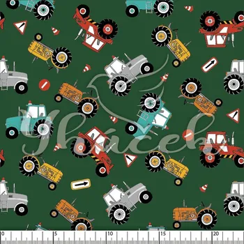 Zakázkový tisk, softshell, kočárkovina... Traktory a značky na olivové Látky k tisku: Microfirba