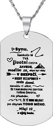Přívěsek s řetízkem z chirurgické oceli dog tag s nápisem: Synu... RRC0383N