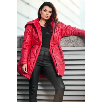 Dámská parka Dámská prošívaná bunda s kapucí na zip A540 Barva: Červená, Velikost: S/M