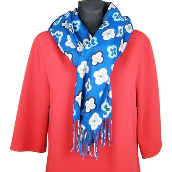 Šála Dámská šála modrá se čtyřlístky 2v1 (Oboustranný dámský šál čtyřlístek)