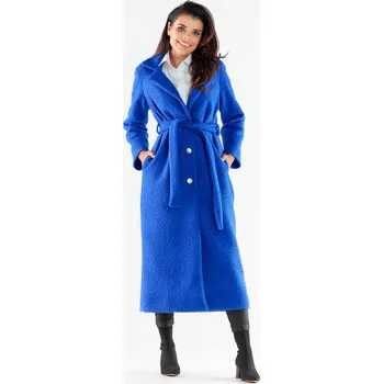 Dámský kabát Kožešinový dámský trenč s páskem v pase A547 Barva: Modrá, Velikost: S