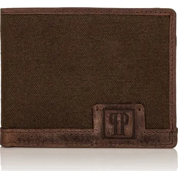Kabelka Textilní a kožená peněženka PAOLO PERUZZI ochrana RFID; hnědá SKL