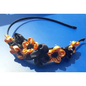 Čelenka do vlasů s květinami - černá/oranžová