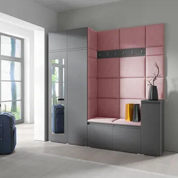 Předsíňová stěna Eka Předsíňová stěna s čalouněnými panely Trinity 26 - Grafit / Tmavá růžová 2323