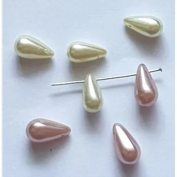 Dětské navlékací korálky Skleněné voskové perly - kapka žlutá 8×15mm (10 kusů)