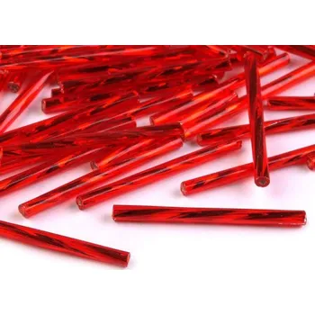 Dětské navlékací korálky Rokajl PRECIOSA - čípky extra dlouhé - červená kroucená > 50mm/20ks