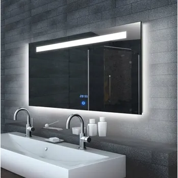 Zrcadlo LED zrcadlo MALENA 140x65 cm s hodinami a horním osvětlením