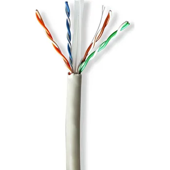 Síťový kabel Nedis měděný nestíněný síťový kabel U/UTP Cat6 drát LSZH šedý, 305 m (CCBG8525GY305S)