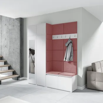 Předsíňová stěna Eka Předsíňová stěna s čalouněnými panely Trinity 19 - Bílá / Tmavá růžová 2323