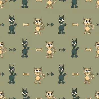 Impregnovaná látka kočárkovina, pejsci a kočičky, khaki podklad, látka, metráž