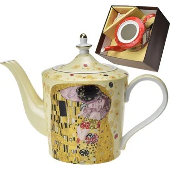 Queen Isabell Collection Porcelánová konvice v dárkové krabičce G. Klimt, Polibek světlý podklad- 1 litr