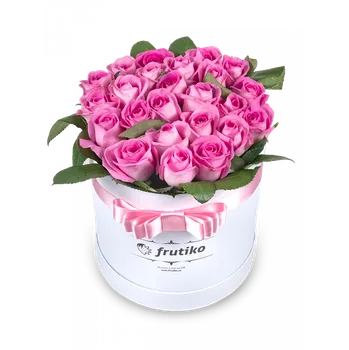 umělá květina Růžové růže bílá kulatá krabice 8 - 10 ks