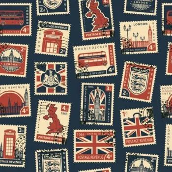 Galanterie Impregnovaná látka kočárkovina, města, poštovní známky London, látka, metráž