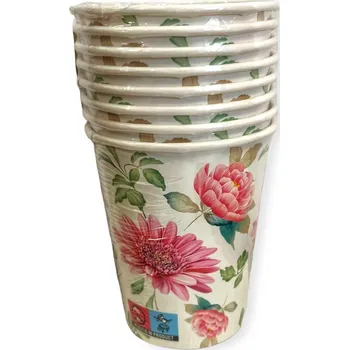 Jednorázové nádobí Daisy Papírové kelímky s potiskem květin 8x250ml