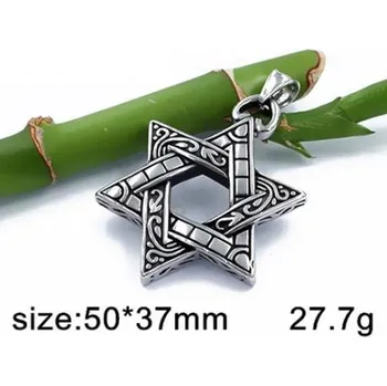 Přívěsek Velký zdobený hexagram - Davidova hvězda - ocelový přívěsek