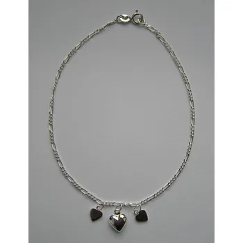 Řetízek Stříbrný řetízek na nohu - srdce - délka 24,5cm