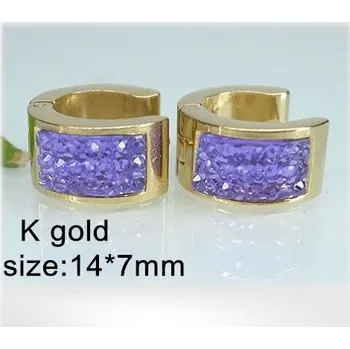 Náušnice Ocelové kruhové náušnice ve zlaté barvě s fialovými kamínky