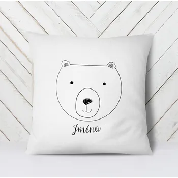 Dekorativní polštářek Domovi Bílý polštář s vlastním jménem s medvídkem 40x40
