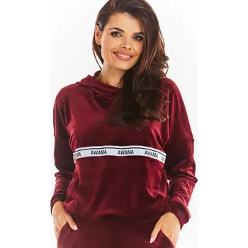 Dámská mikina Teplá mikina ze sametu s nápisy A371 Barva: Vínová, Velikost: M