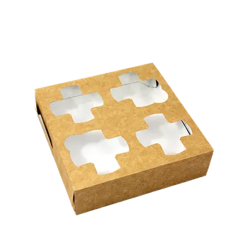 Jednorázové nádobí EcoPack Papírový podnos EKO na 4 kelímky 180x180x50 mm hnědý ideal pack® bal/25 ks