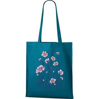 Plátěná taška s květinami, Barva Petrolejová, Velikost 40×45 cm, Canvas Nákupní taška Bezvatriko.cz 1699 -