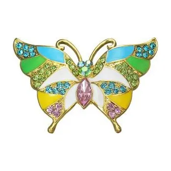 Brož Barevný modrozelenožlutorůžový motýl - brož