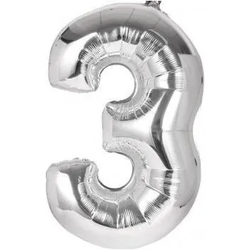 Balónek Fóliový balónek 40 cm - číslice 3 - stříbrný - 24226