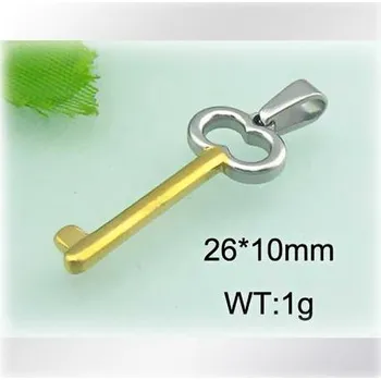 Přívěsek Malý ocelový přívěsek tvaru klíče kombinující zlatou a stříbrnou barvu