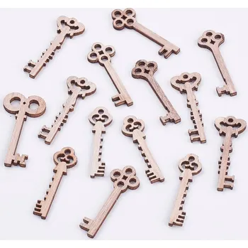 Dřevěná dekorace, klíče, mix tvarů, velikostí, 10 ks/bal.