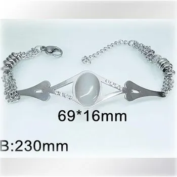 Řetízek Ocelový náramek 23cm dlouhý se světlým kamenem uprostřed