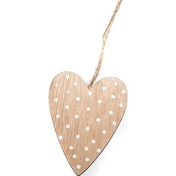 Dřevěná dekorace, srdce s puntíkem, 7x9cm, 1ks