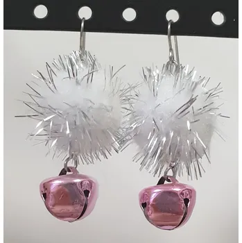 Náušnice Vánoční náušnice s bambulkami - bílá/růžová rolnička