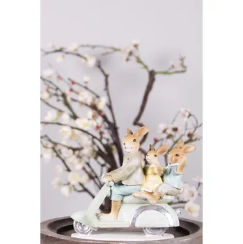 Bytová dekorace Velikonoční dekorace králičí rodinka na skútru - 17*7*15 cm