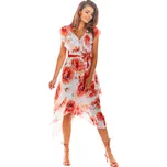 Elegantní šaty s květinami a volánky A308 Barva: Červená, Velikost: S