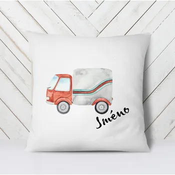 Dekorativní polštářek Domovi Bílý polštář s vlastním jménem Nákladní auto 40x40