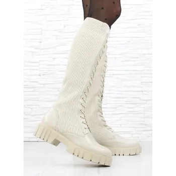 Dámské kozačky DnesObouvam.cz Béžové ponožkové kozačky HBL-34BE Velikost: 36