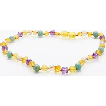 Náhrdelník Jantarové korálky pro děti s ametystem, amazonitem a opalitem cca 32 cm