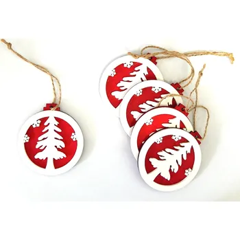 Vánoční ozdoba Dřev. dekorace, červená a bílá ozdoba, 7x6,3cm, 5ks/bal.