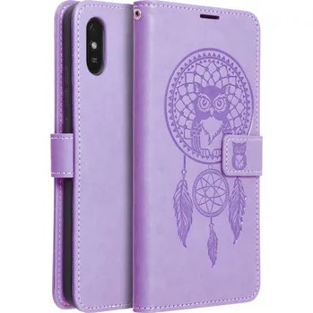 Pouzdro na mobilní telefon Pouzdro Mezzo pro mobil Xiaomi Redmi 9A / 9AT lapač snů fialová (Obal, kryt pouzdro na mobil Xiaomi Redmi 9A / 9AT fialový odstín sova a lapč snů)