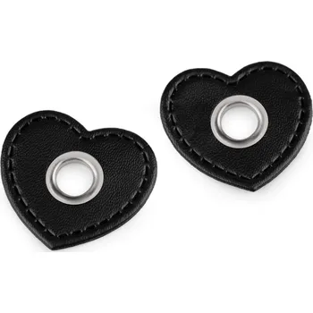 Průchodka s koženkovým srdcem k našití, průvlek 8 mm, barva 2 černá nikl