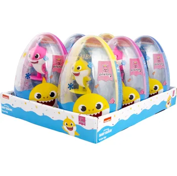 Bonbon Velké plastové vajíčko LARGE EGG - BABY SHARK - s 3D figurkou & 10 g bonbónky (průhledné velké vajíčko / s překvapením - 3D postavička / 3 varianty figurek)