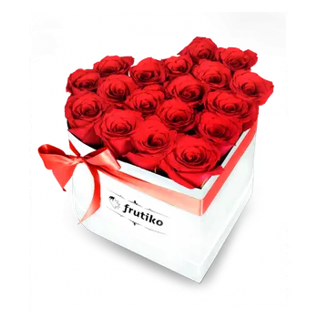 Dárková krabička Bílé srdce červených růží 5 - 6 Ks