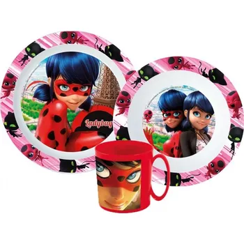 dětská jídelní sada Stor • Souprava plastového nádobí Kouzelná beruška / Miraculous Ladybug s hrnkem - 3 díly