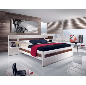 Postel Čalouněná postel RENO s bukovými prvky, český výrobek